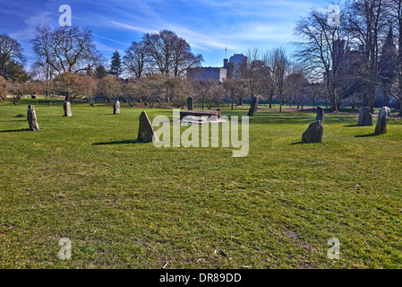 Die Gorsedd Stone Circle befindet sich in Coopers Field Bute Park, Cardiff, Südwales Stockfoto