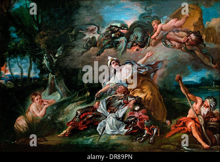 Renaud und Armide (L'Amour verhindert Renaud Armide Mord im Schlaf) Jean Francois de Troy Frankreich Französisch 1674-1742 Stockfoto