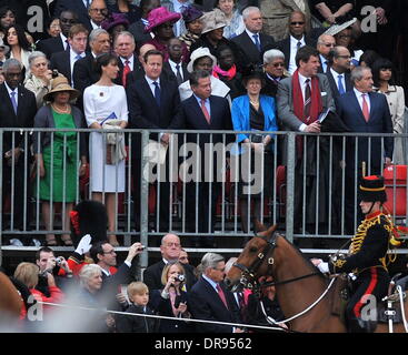 Samantha Cameron, Premierminister David Cameron, König Abdullah von Jordanien besuchen die 2012 Trooping die Farbe Zeremonien auf Horse Guard Parade zum Geburtstag der Queen zu feiern. London, England - 16.06.12 Stockfoto