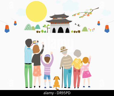 Illustration der Großfamilie in Chuseok Stockfoto