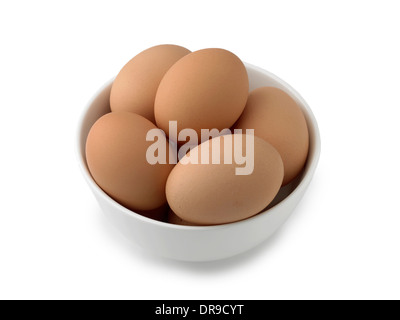 Eiern in Schüssel weiß Stockfoto