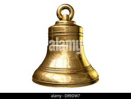 Eine regelmäßige gold Metall Glocke auf einem isolierten weißen Hintergrund Stockfoto