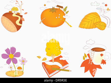 Illustration der Symbolsatz für Herbst Stockfoto