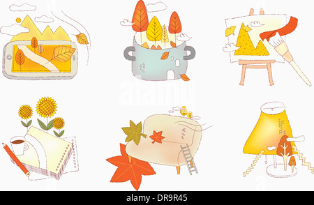 Illustration der Symbolsatz für Herbst Stockfoto