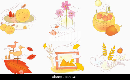 Illustration der Symbolsatz für Herbst Stockfoto