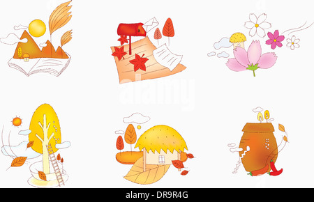 Illustration der Symbolsatz für Herbst Stockfoto