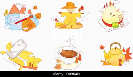 Illustration der Symbolsatz für Herbst Stockfoto