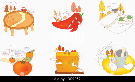 Illustration der Symbolsatz für Herbst Stockfoto
