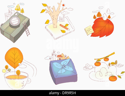 Illustration der Symbolsatz für Herbst Stockfoto