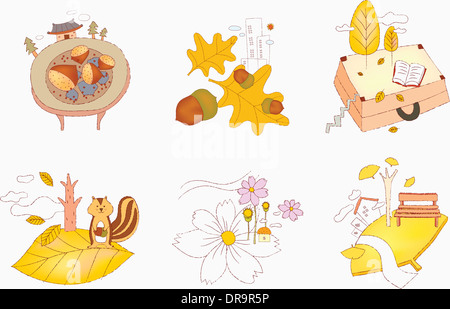 Illustration der Symbolsatz für Herbst Stockfoto
