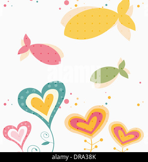 Abbildung von bunten Fischen und Blumen Stockfoto