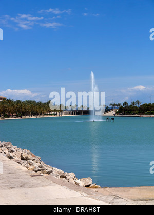 Parc De La Mar Park, See und Brunnen an der Vorderseite der Kathedrale Palma Mallorca Spanien Stockfoto