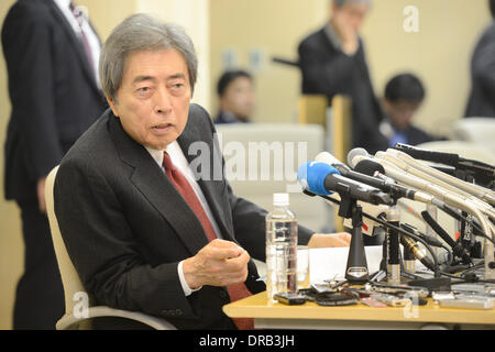 Tokio, Japan. 22. Januar 2014. Der ehemalige Premierminister Morihiro Hosokawa besucht eine Pressekonferenz am Tokyo Metropolitan Government Office in Tokyo am 22. Januar 2014. Hosokawa offiziell angekündigt, dass er in der bevorstehenden Tokyo gubernatorial Wahlen kandidieren würde. Bildnachweis: Aflo Co. Ltd./Alamy Live-Nachrichten Stockfoto