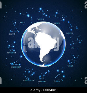 Vektor der Tierkreis Zeichen auf kosmische Himmel Hintergrund Stockfoto