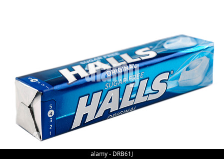 Paket von Hallen Zucker frei original Menthol Kehle Süßigkeiten Stockfoto