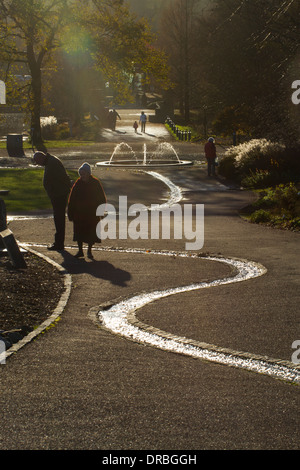 Besucher der National Botanic Garden of Wales im herbstlichen Sonnenlicht. Carmarthenshire, Wales. November. Stockfoto