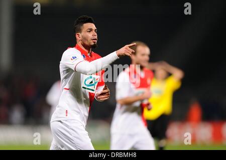 Chasselay, Frankreich. 22. Januar 2014. Joie de Emmanuel Rivière (Monaco) während des Spiels Französisch Coupe de France zwischen den Monts d ' or Azergues Fuß und AS Monaco aus Stade Ludovic Giuly. Bildnachweis: Aktion Plus Sport/Alamy Live-Nachrichten Stockfoto