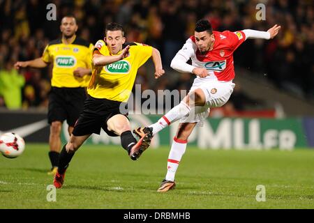 Chasselay, Frankreich. 22. Januar 2014. Emmanuel Rivière (Monaco) während des Spiels Französisch Coupe de France zwischen den Monts d ' or Azergues Fuß und AS Monaco aus Stade Ludovic Giuly. Bildnachweis: Aktion Plus Sport/Alamy Live-Nachrichten Stockfoto