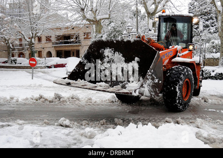 Schnee in Valldemossa. Ein Dorf in der Serra de Tramuntana im Norden von Mallorca. Stockfoto