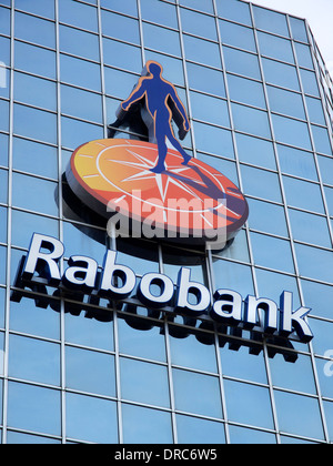 Die niederländische Rabobank-Logo auf das Hauptquartier der Gebäude in der Stadt Utrecht, die Niederlande Stockfoto