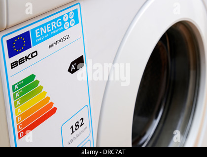 Energiekennzeichnung auf einer Waschmaschine Stockfoto