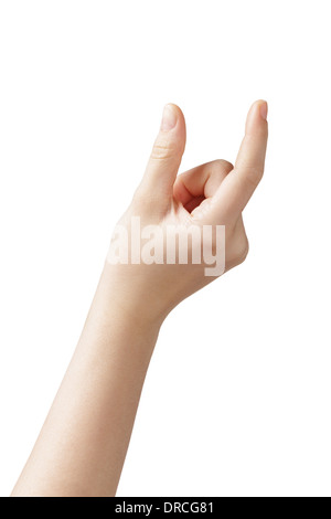 Weibliche Teenager hand Maßnahme etwas isoliert auf weiss Stockfoto
