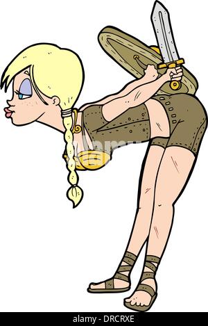 Wikinger Mädchen verbeugte sich Cartoon Stock Vektor