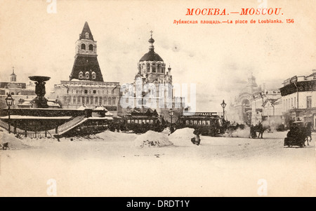 Lubjanka-Platz, Moskau, Russland im Schnee Stockfoto