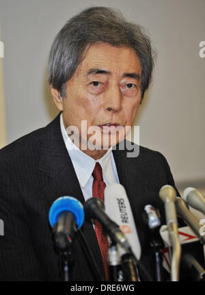 Tokio, Japan. 22. Januar 2014. Japans ehemaliger Premierminister Morihiro Hosokawa besucht eine Pressekonferenz in Tokio, Japan, am 22. Januar 2014. Bildnachweis: AFLO/Alamy Live-Nachrichten Stockfoto