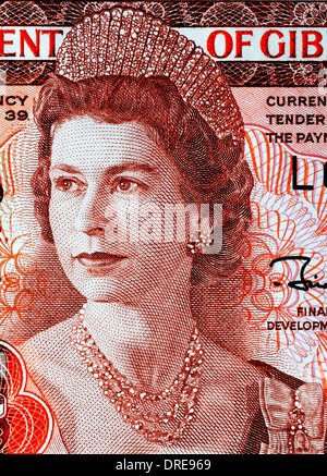 Porträt von Königin Elizabeth II von 1 Pfund Banknote, Gibraltar, 1988 Stockfoto