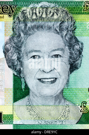 Porträt von Königin Elizabeth II from1 Pfund Banknote, Jersey, 2010 Stockfoto