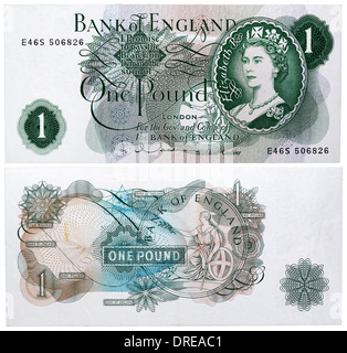 1 Pfund Banknote, Königin Elizabeth II und sitzende Britannia, UK, 1962 Stockfoto