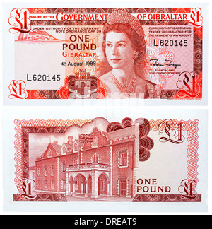 1 Pfund Banknote, Königin Elizabeth II und Bund von Gibraltar, Gibraltar, 1988 Stockfoto