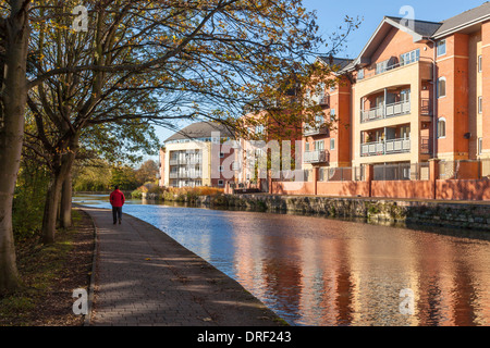 Am Kanal gelegenes Apartment in einem modernen Apartment Block auf dem Nottingham und Beeston Kanal in der Stadt Nottingham, England, Großbritannien Stockfoto