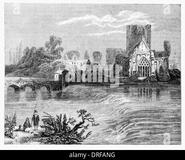 Holy Cross Abbey Tipperary Zisterzienser Kloster Holycross Thurles Ireland Fluss Suir Nationaldenkmal ca. 1854 Stockfoto