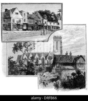 Acton High Street. Kirche aus dem Pfarrhaus London um 1880 Stockfoto