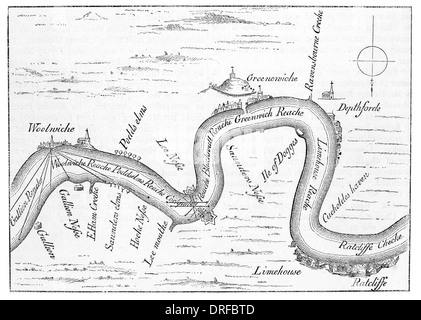 Karte von der Themse aus Ratcliffe nach Woolwich London 1588 Stockfoto