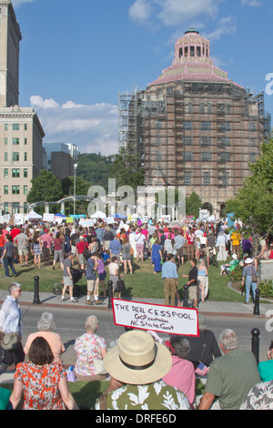 Asheville, North Carolina, USA - August 5,2013: politische Kundgebung gegen North Carolina gop Politik und Gesetzgebung Stockfoto
