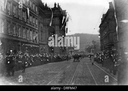 Tomas Masaryk, der tschechische Staatspräsident, Ankunft in Prag Stockfoto