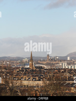 Glasgow Stadtbild und Campsie Fells Schottland Januar 2014 Stockfoto