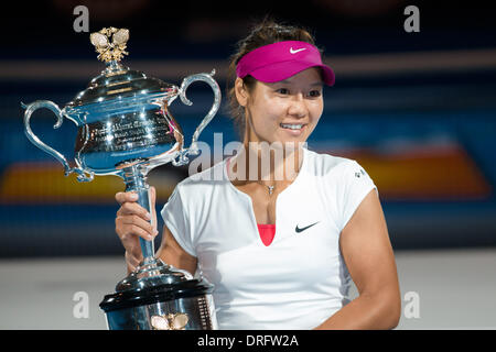 Melbourne, Victoria, Australien. 25. Januar 2014. 25. Januar 2014: 4. Samen Na LI (CHN) gewinnt die Australian Open 2014 am 13.Tag im Melbourne Park in Melbourne, Australien. Sydney Low/Cal Sport Media/Alamy Live-Nachrichten Stockfoto