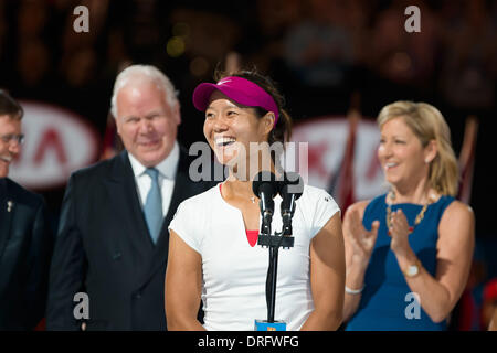Melbourne, Victoria, Australien. 25. Januar 2014. 25. Januar 2014: 4. Samen Na LI (CHN) gewinnt die Australian Open 2014 am 13.Tag im Melbourne Park in Melbourne, Australien. Sydney Low/Cal Sport Media/Alamy Live-Nachrichten Stockfoto