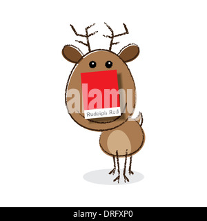 Rudolph mit der roten Nase mit einem Papier Farbmuster für die Nase Stockfoto