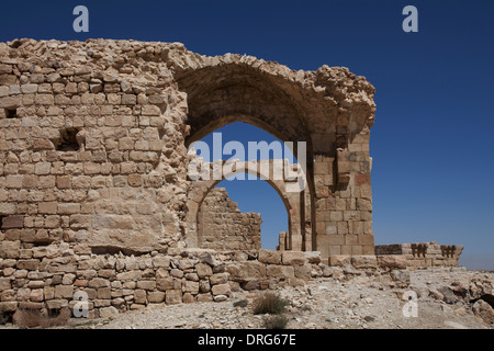 Aussicht auf Montreal Burg auch genannt Shobak Shoubak oder Shawbak Ruinen von Crusader König Baldwin i. AD 1115 auf der Ostseite der Araba gebaut. Jordanien Stockfoto