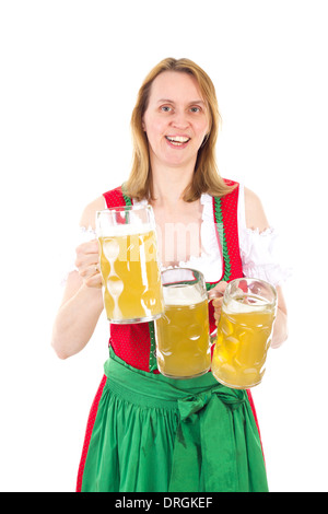 Kellnerin im Dirndl, Bier für Sie Stockfoto