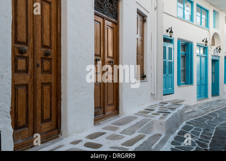 Mykonos-Straßenszene, Chora Town, Griechenland Stockfoto