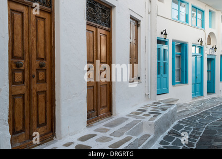 Mykonos-Straßenszene, Chora Town, Griechenland Stockfoto