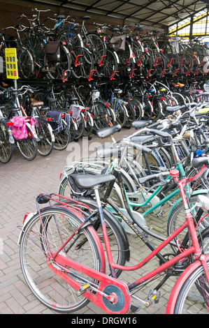 Niederländisch-Fahrradschloss oben: ein Parkplatz für Fahrräder in den Haag (Den Haag) Stockfoto