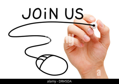 Hand skizzieren Join Us Konzept mit schwarzem Filzstift auf transparente wischen. Stockfoto
