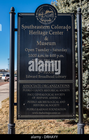 Southeastern Colorado Center & Heimatmuseum unterzeichnen in Pueblo, Colorado Stockfoto